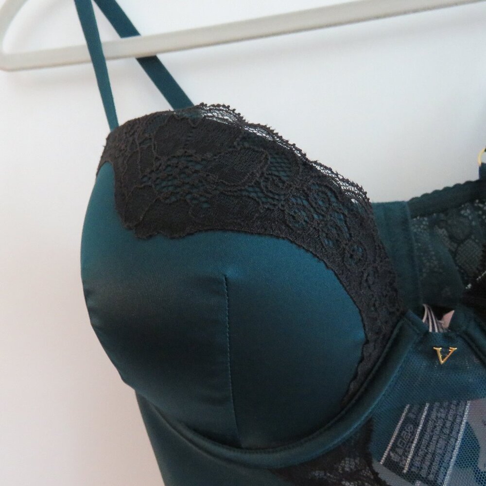 VICTORIA'S SECRET Very Sexy Push Up Corset Bra Green Satin Lace - Size 34DD NWT - Picture 6 of 16